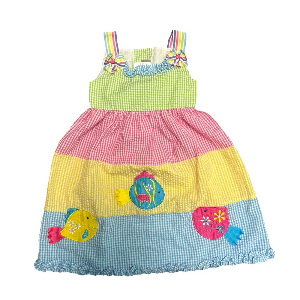 Vtg Emily Rose Dress Kids 6 Multi Ruffle Trim Tiered Gingham Seersucker